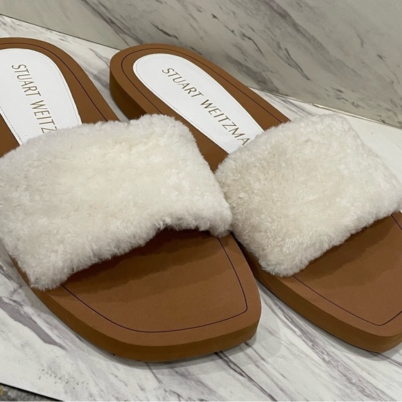 STUART WEITZMAN Cammy Slide Sandal Ivory Natural Sheep Shearling Leather 9B NEW. - Picture 5 of 8